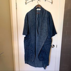 Designer Acid-wash Jean High Low Duster